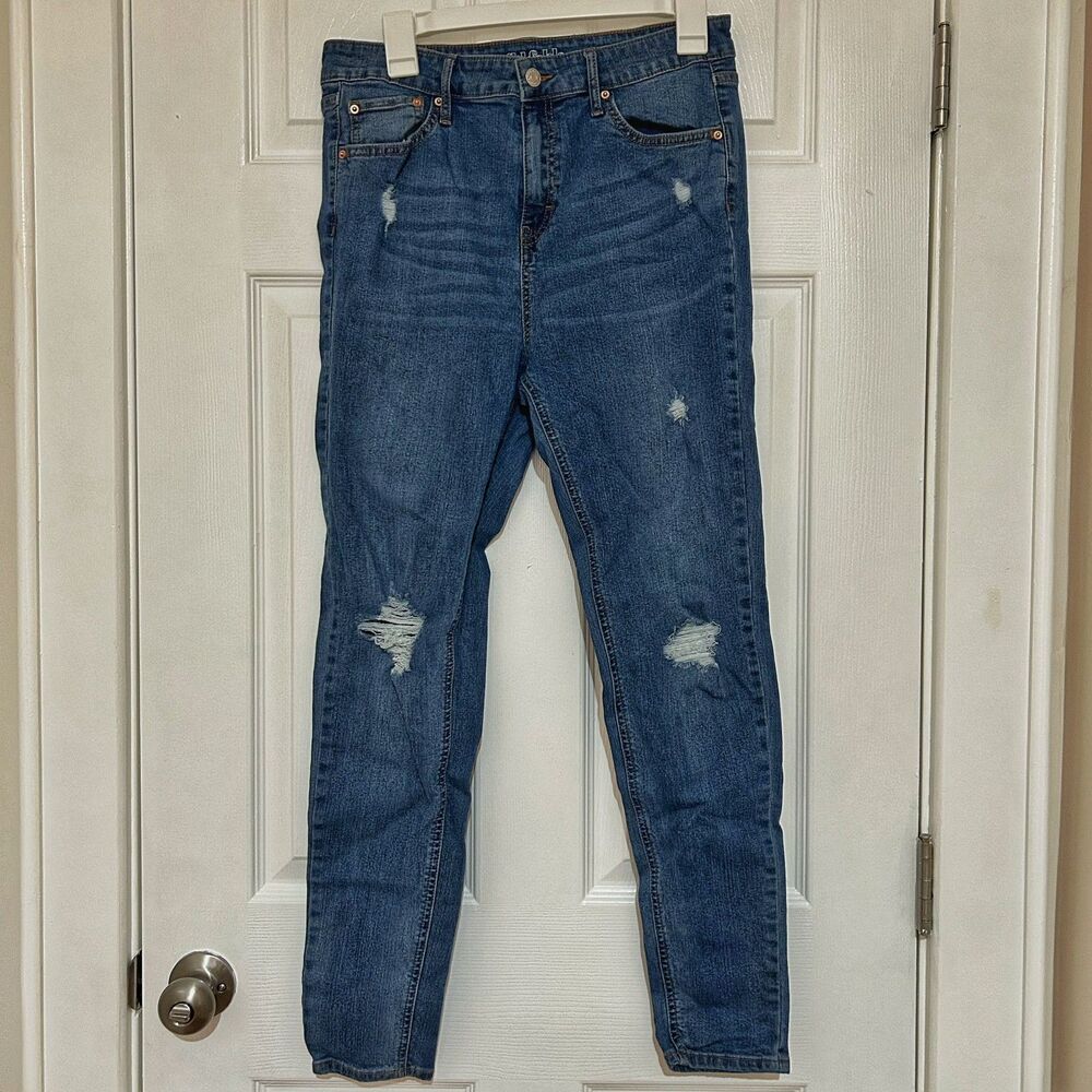 Wild Fable High Rise Skinny Blue Jeans Distressed Size 12 Target